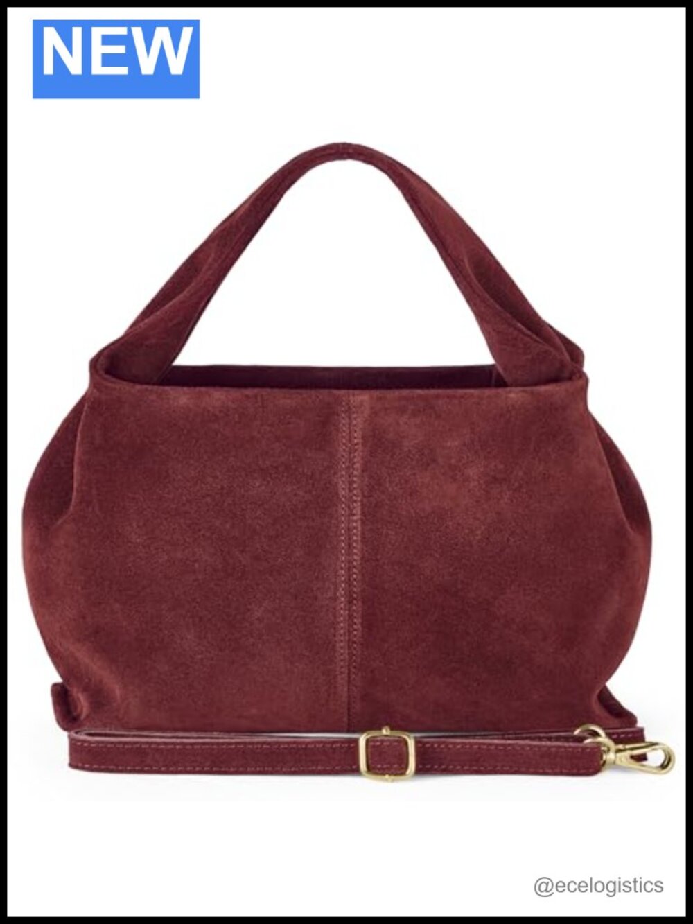 Genuine Suede Shoulder Bag with Sculpted Handle & Detachable Strap